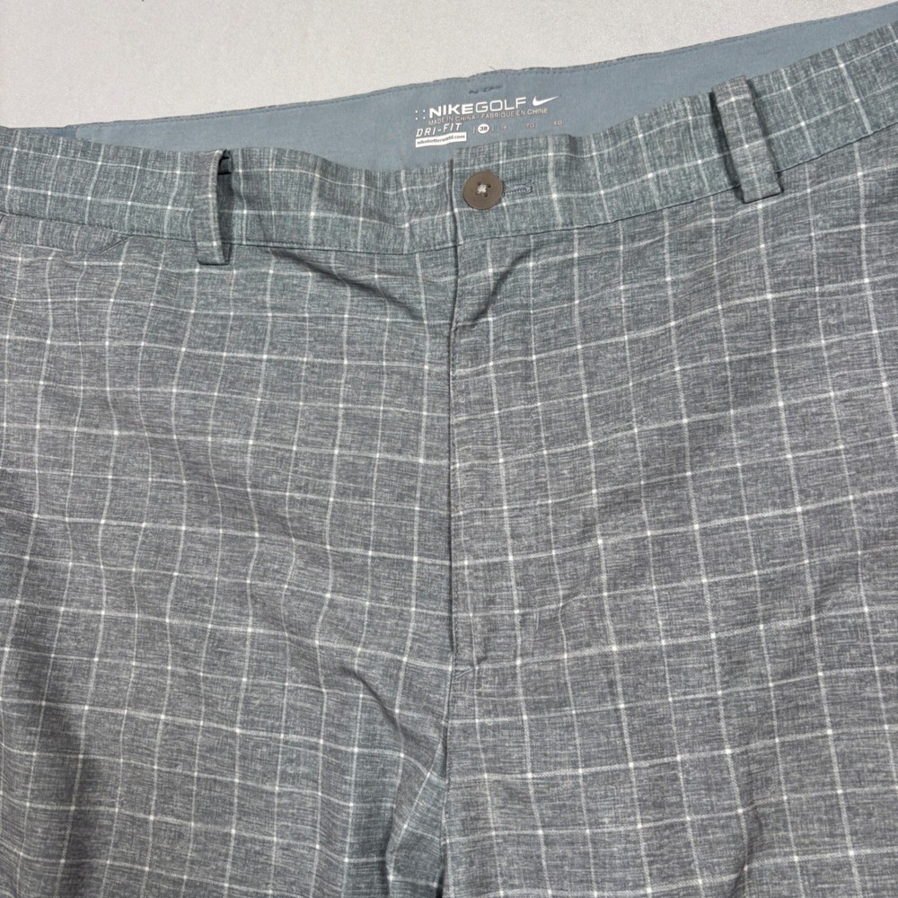 Nike‎ Golf Shorts Mens 38 Grey Plaid Dri-FIT Windowpane Performance Flat Front